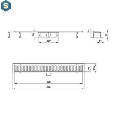 Трап линейный Qtap Dry FA304-800 с нержавеющей решеткой 800х73