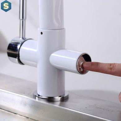 Смеситель для кухни на две воды Gappo G4398-9 с гибким изливом, белый/черный, Черный матовый