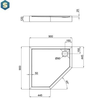 Душевой поддон Qtap Diamond 309912 90x90x12 см + сифон, Белый, Универсальная, белый, мелкий (до 20 см)