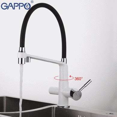Смеситель для кухни на две воды Gappo G4398-9 с гибким изливом, белый/черный, Черный матовый