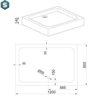 Душовий піддон Volle 80x120x14см прямокутний, в комплекті з сифоном white 4400.133007, Білий, білий