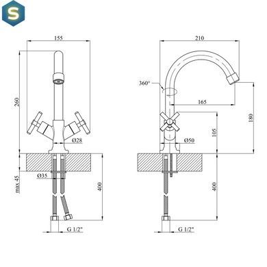Змішувач для кухні Kroner KRM Aller - C030 CV012064, Хром