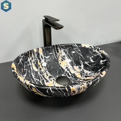 Умивальник (раковина) VBI PARMA BLACK OPAL GLOSSY накладний, Чорний/золото