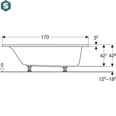 Ванна акриловая Geberit Selnova 170x75 554.285.01.1 + ножки, Белый
