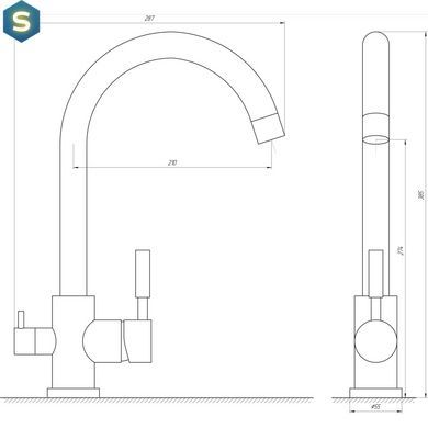 Смеситель для кухни под осмос Globus Lux GLLR-0333-11-graphite, Черный матовый