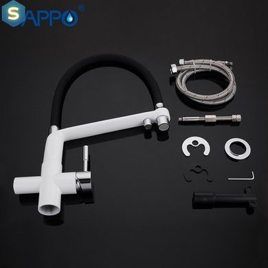 Смеситель для кухни на две воды Gappo G4398-9 с гибким изливом, белый/черный, Черный матовый