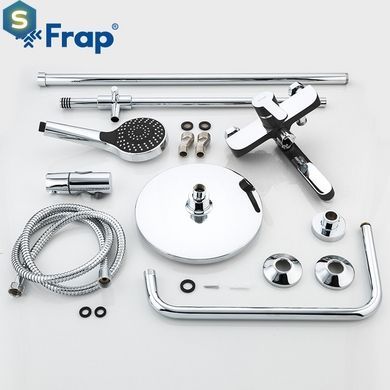 Душевая система Frap F2442, поворотный излив - переключатель на лейку, 3 режима, черный/хром, Черный матовый