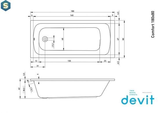 Ванна акриловая Devit Comfort 180x80 см 18080123