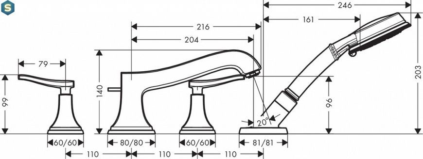 Смеситель для ванны Hansgrohe Metropol Classic 31441090