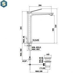 Смеситель для раковины высокий Paffoni Tilt с донным клапаном steel TI085ST, Нержавеющая сталь