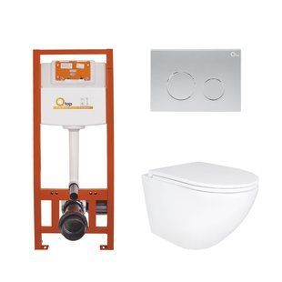 Набор: Qtap Robin Ultra Quiet унитаз подвесной QT1333046EUQW + Nest комплект инсталляции 4в1 (круглая клавиша Satin) QT0133M425 + QT0111M11111SAT