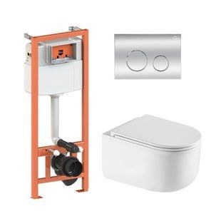 Подвесной унитаз Qtap Taurus Ultra Quiet + инсталляция Qtap Nest 4 в 1 (круглая клавиша Chrome), Белый