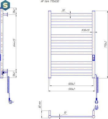 Электрический полотенцесушитель HF York 770x530 white matte 6.1.0501.06.WM, Белый матовый, универсальное (коннектор), Электронный