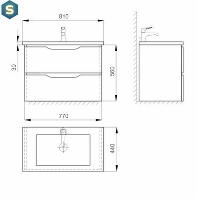 Тумба с умывальником Sanwerk "Лига Air" 80 Мессина с умывальником "Канте" MV0000646, Орех