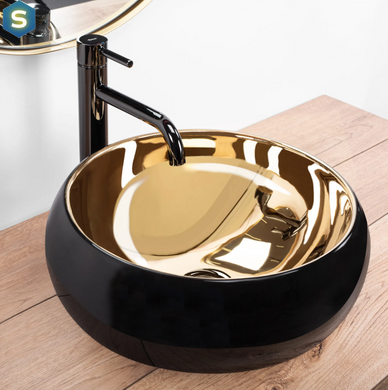 Умивальник Rea Luna black matt gold накладний REA-U3306, Золотий
