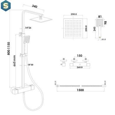 Душова система Yoka Cube 25 black з термостатом BP.CUBE-THERM-25-BLK, Черный матовый