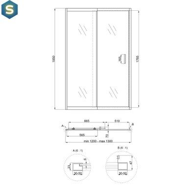 Душові двері в нішу Qtap Taurus CRM2012-13.C6 120-130x185 см, скло Clear 6 мм, покриття CalcLess, Універсальна, прозорий