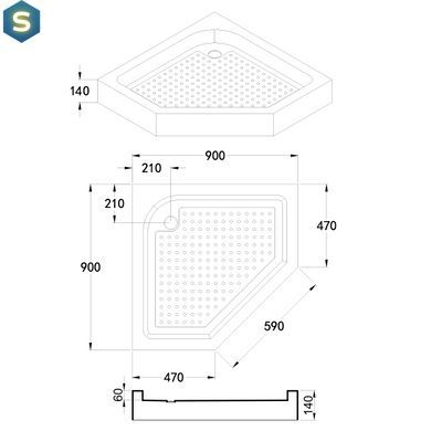 Душовий піддон Volle 90x90x14см п'ятикутний, в комплекті з сифоном white 4400.143007, Білий, білий