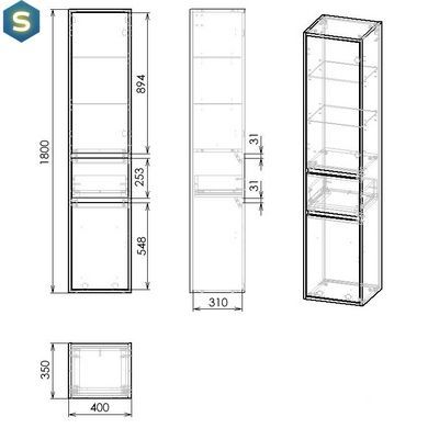 Пенал подвесной Imprese Bilovec 180x40x35 см дуб f3263Dr, Дуб