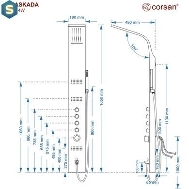 Душова панель Corsan Kaskada black з виливом A014MBLW, Черный матовый