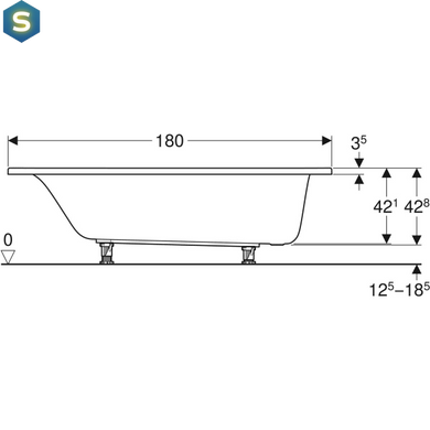 Ванна акриловая Geberit Selnova 180x80 554.286.01.1 + ножки, Белый