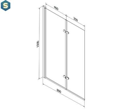 Шторка для ванни Mexen Castor-2 80 black складана MEX-892-080-002-70-00, Універсальна, прозорий, чорний