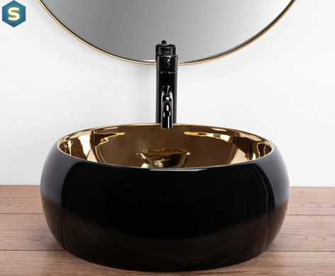 Умивальник Rea Luna black matt gold накладний REA-U3306, Золотий
