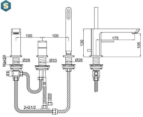 Змішувач на борт ванни Kohlman Foxal chrome QB241F, Хром