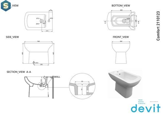 Биде напольное Devit Comfort New 2110123, Белый