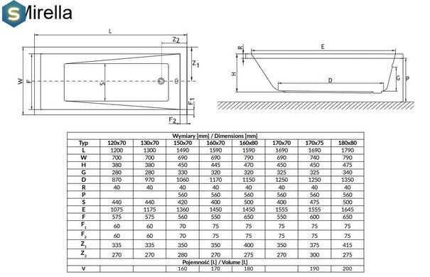 Ванна акрилова Radaway Mirella 120х70 + ніжки WA1-48-120&times;070