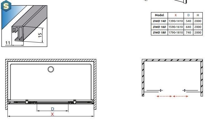 Душевая дверь Radaway Espera DWD 180 см 380280-01+380228-01