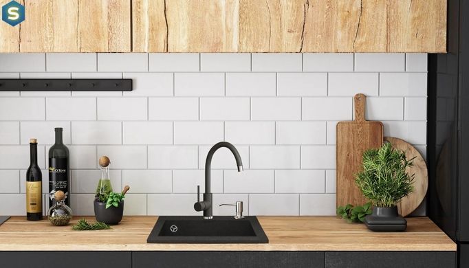 Гранитная кухонная мойка Rea West black с белым вкраплением ZLE-00115, Черный матовый