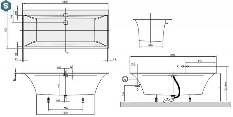 Ванна квариловая Villeroy & Boch Squaro Edge 12 180x80 UBQ180SQE2DV-01