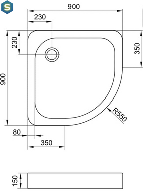 Душовий піддон Eger Tisza 90x90 напівкруглий white 599-0909R, Білий, білий