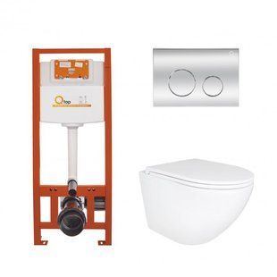 Набор: Qtap Robin Ultra Quiet унитаз подвесной QT1333046EUQW + Nest комплект инсталляции 4в1 (круглая клавиша Chrome) QT0133M425 + QT0111M11112CRM