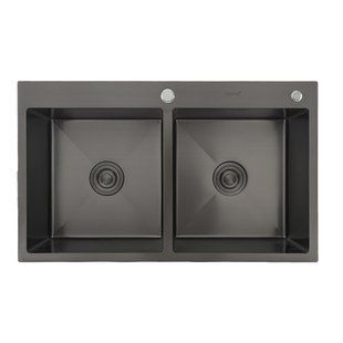 Кухонная мойка Gappo GS8350-6 накладная 830x500 мм, нержавеющая сталь, поверхность PVD, Черный/золото