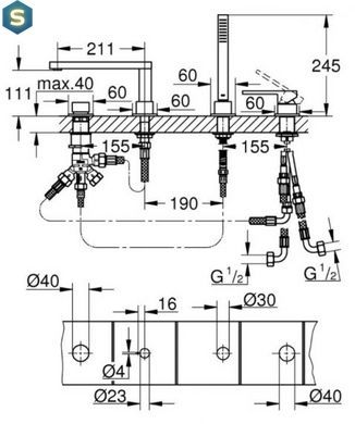 Grohe Plus Одноважільний змішувач для ванни на 4 отвори (29307003)