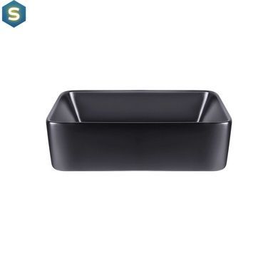 Умивальник Qtap Tern накладний прямокутний 475х370х140 мм Black matt + донний клапан PU03, Черный матовый