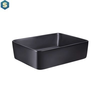 Умивальник Qtap Tern накладний прямокутний 475х370х140 мм Black matt + донний клапан PU03, Черный матовый
