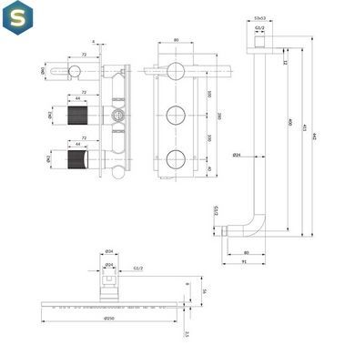Душевая система скрытого монтажа с термостатом Omnires Contour chrome SYSCT11CR, Хром