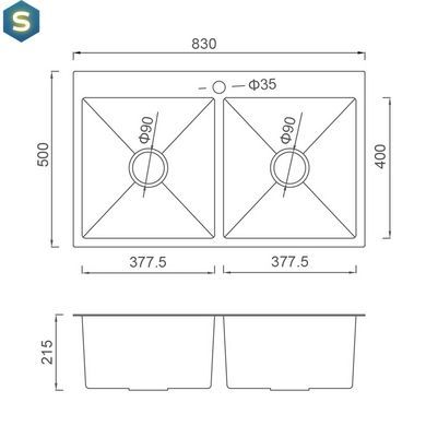 Кухонна мийка Gappo GS8350-6 накладна 830x500 мм, нержавіюча сталь, поверхня PVD, Чорний/золото