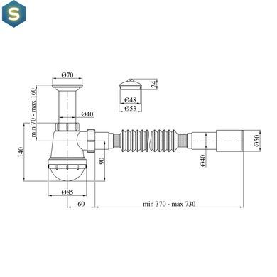 Сифон для раковины Kroner KRP-TB01 1 1/2"х40/50 мм CV032059, Белый