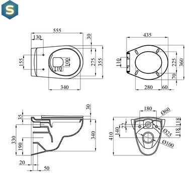 Унітаз підвісний Kroner Oker WHI533536 RIMLESS безобідковий з сидінням (KO533536WHIR), Білий