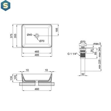 Умивальник Qtap Tern накладний прямокутний 475х370х140 мм Black matt + донний клапан PU03, Черный матовый