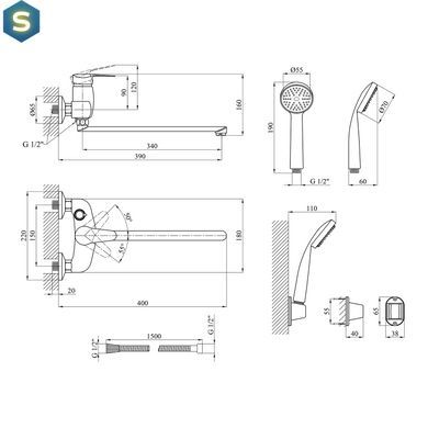 Змішувач для ванної Agua Sevilla-C061 CV016444, Хром
