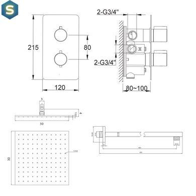 Душевая система Kohlman Excelent 30 chrome с термостатом + BOX скрытого монтажа KPL-QW431HQ30, Хром