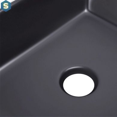 Умивальник Qtap Tern накладний прямокутний 475х370х140 мм Black matt + донний клапан PU03, Черный матовый