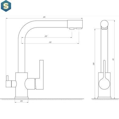 Смеситель для кухни под осмос Globus Lux GLLR-0444-11-graphite, Черный матовый