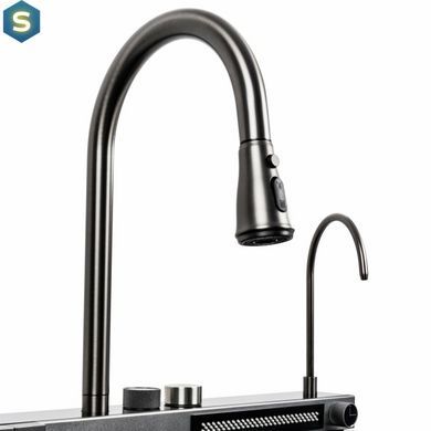 Кухонна мийка 75x45D PVD чорна Platinum Handmade Водоспад декор, Decor