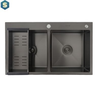 Кухонна мийка Gappo GS8350-6 накладна 830x500 мм, нержавіюча сталь, поверхня PVD, Чорний/золото